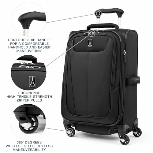 Valise noire avec roulettes pivotantes et poignée ergonomique