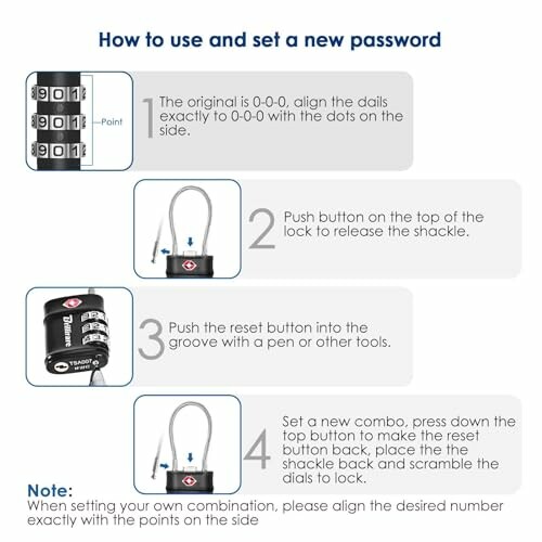 Instructions pour définir un nouveau mot de passe sur un cadenas à combinaison.