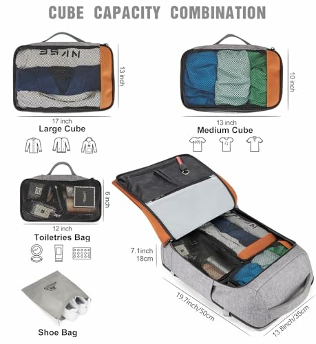 Ensemble de cubes de rangement pour voyage avec sac à chaussures