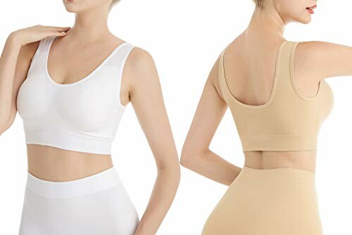 Femme portant des soutiens-gorge sans couture en blanc et beige