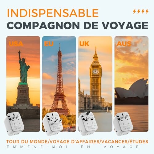 Adaptateur de voyage mondial avec monuments célèbres.